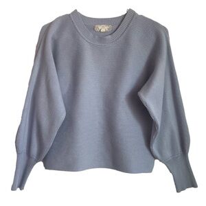 Baby Blue Cropped Knit Batwing Balloon Sleeve Lightweight Ribbed Sweater Top XS